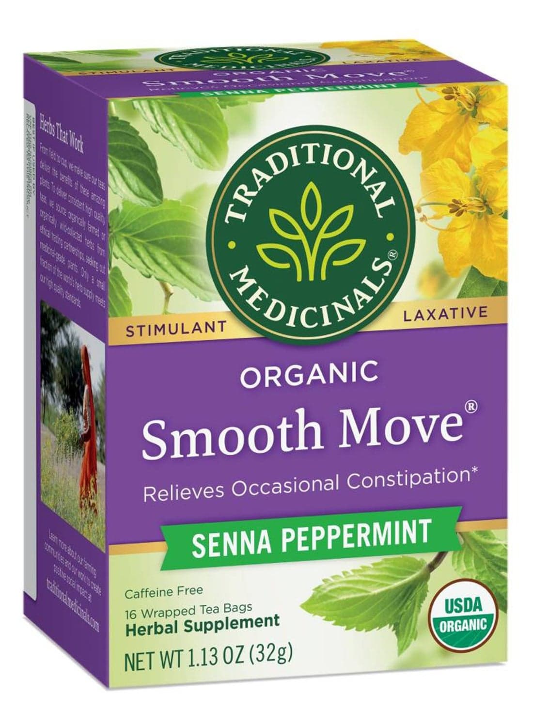 Organic Smooth Move, Senna Peppermint, Relieves Occasional Constipation, Caffeine Free, 16 Tea Bags