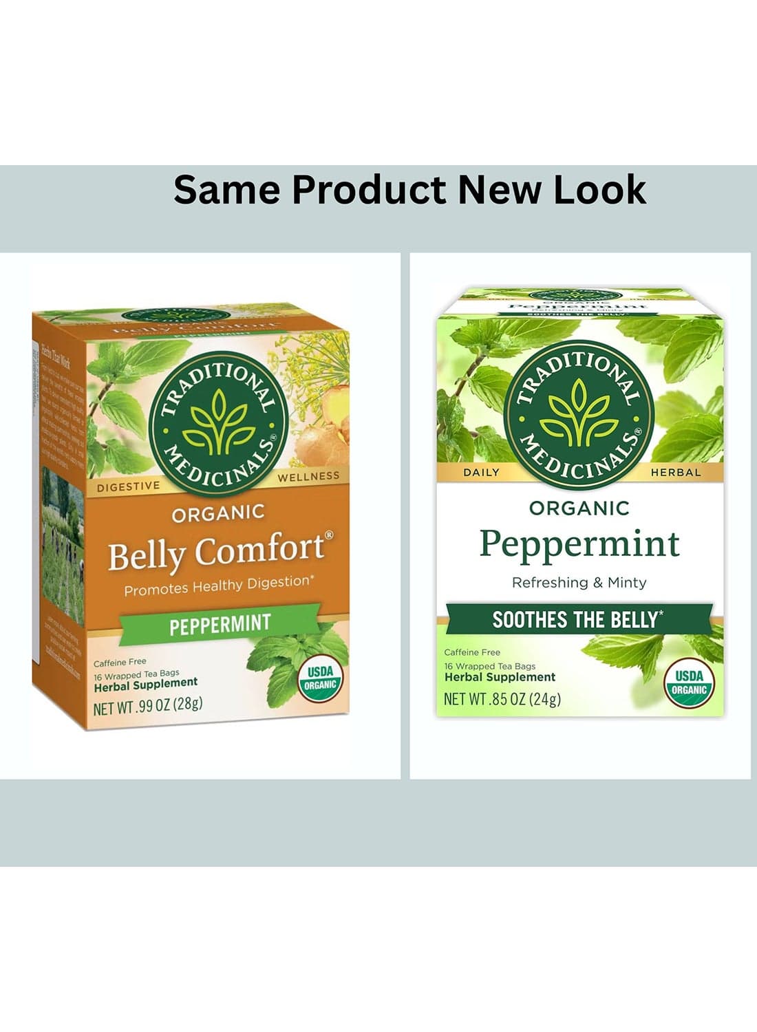 Organic Belly Comfort, Promotes Healthy Digestion, Peppermint, Caffeine Free, 16 Tea Bags