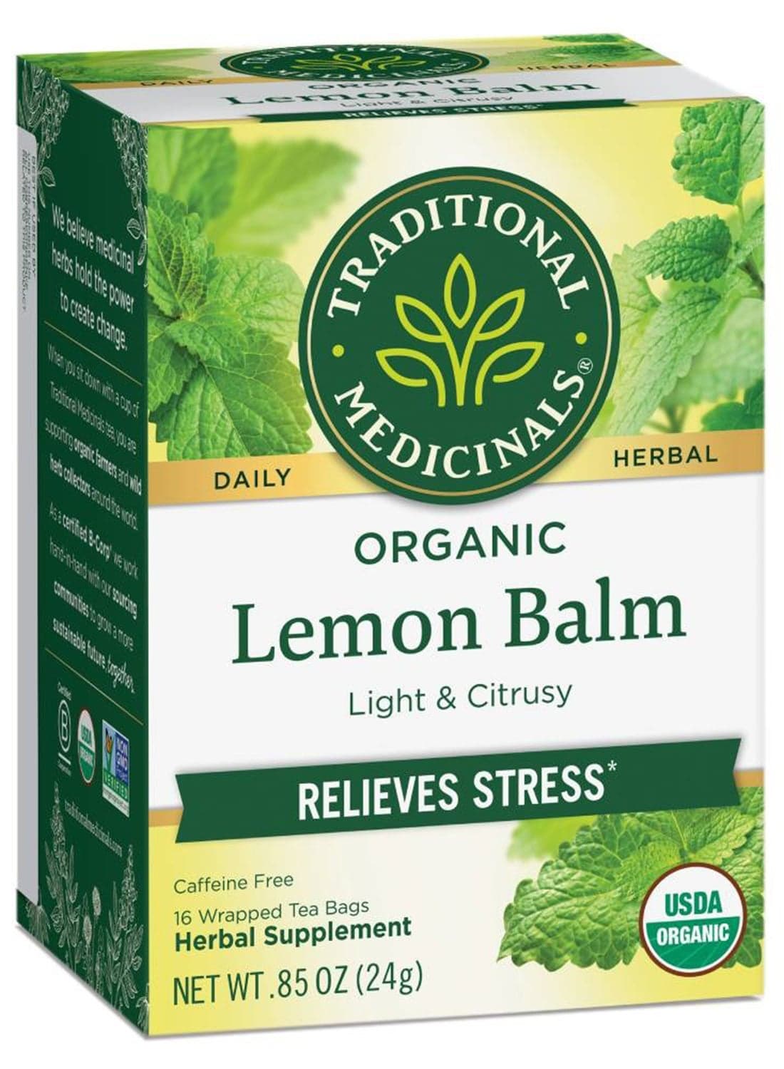 Organic Lemon Balm, Relieves Stress, Caffeine Free, 16 tea Bags