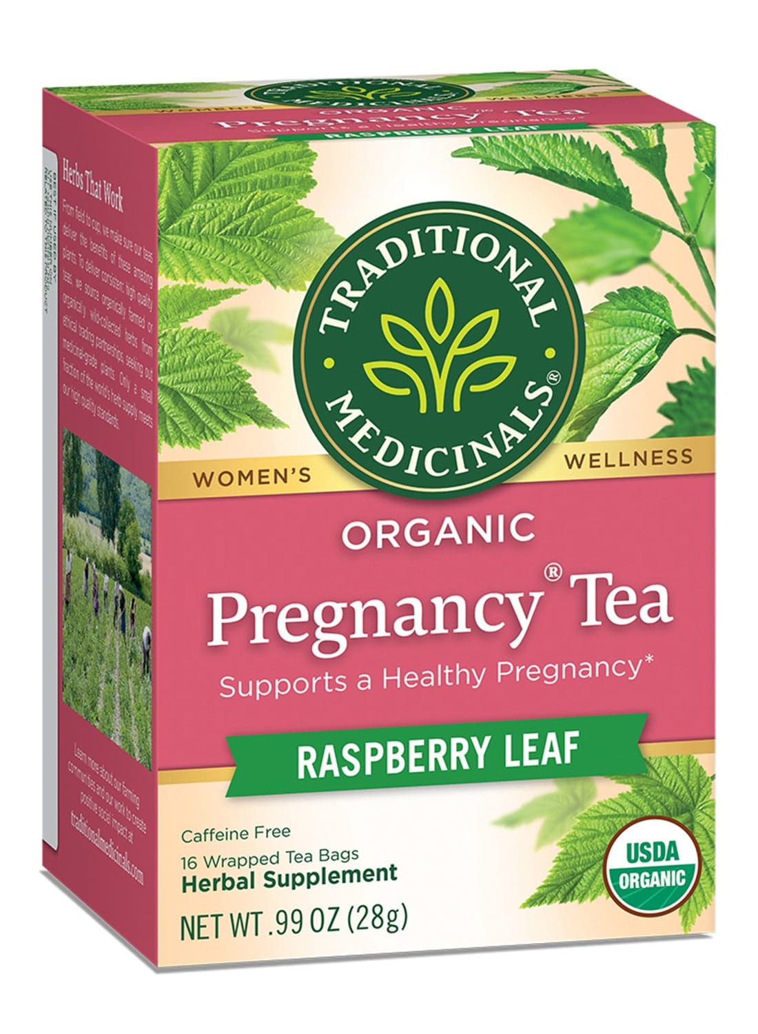 Organic Pregnancy Tea, Support Healthy Pregnancy, Raspberry Leaf, Caffeine Free, 16 Tea Bags