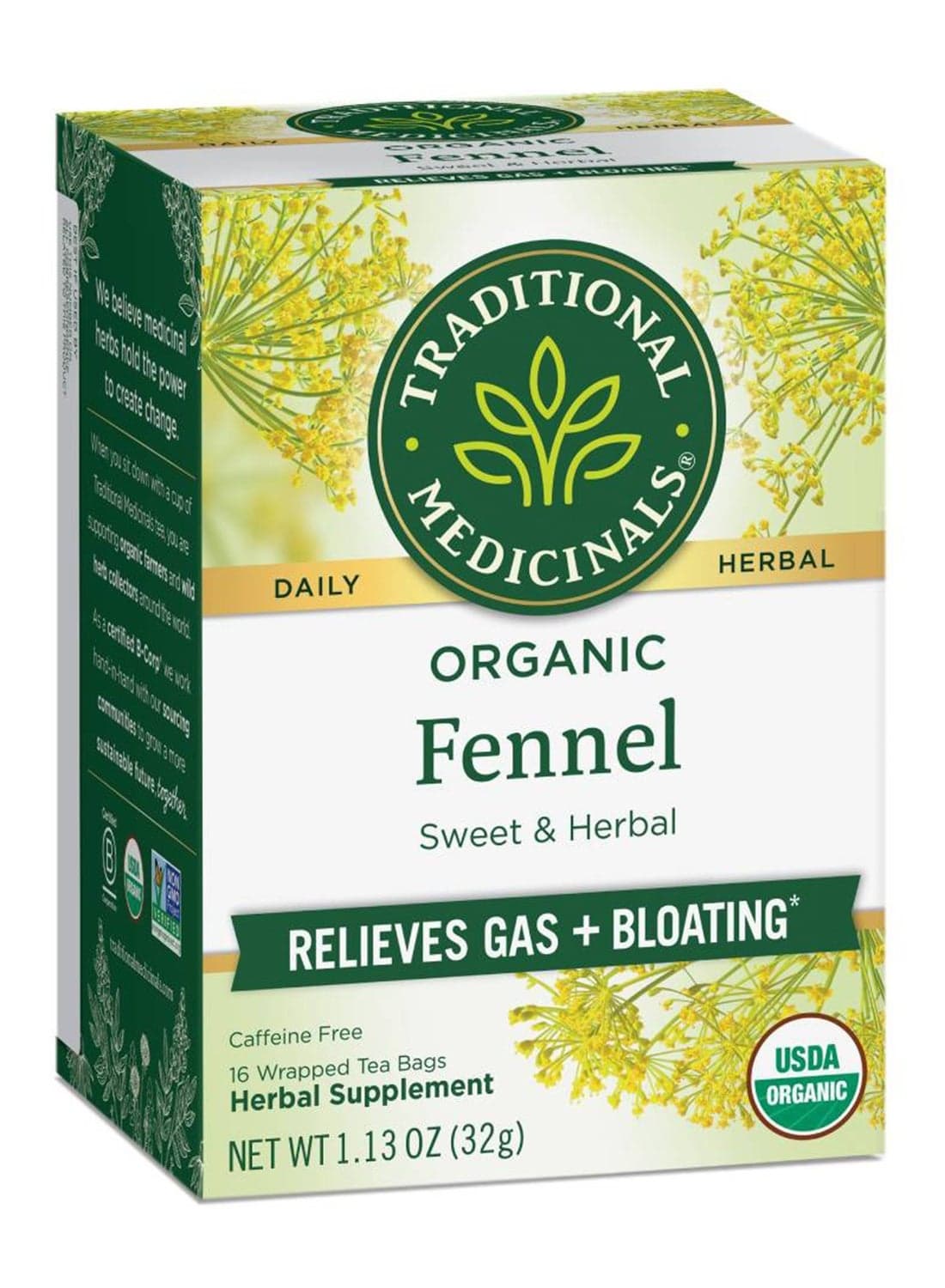Organic Fennel, Relieves Gas and Bloating, Caffeine Free, 16 Tea bags