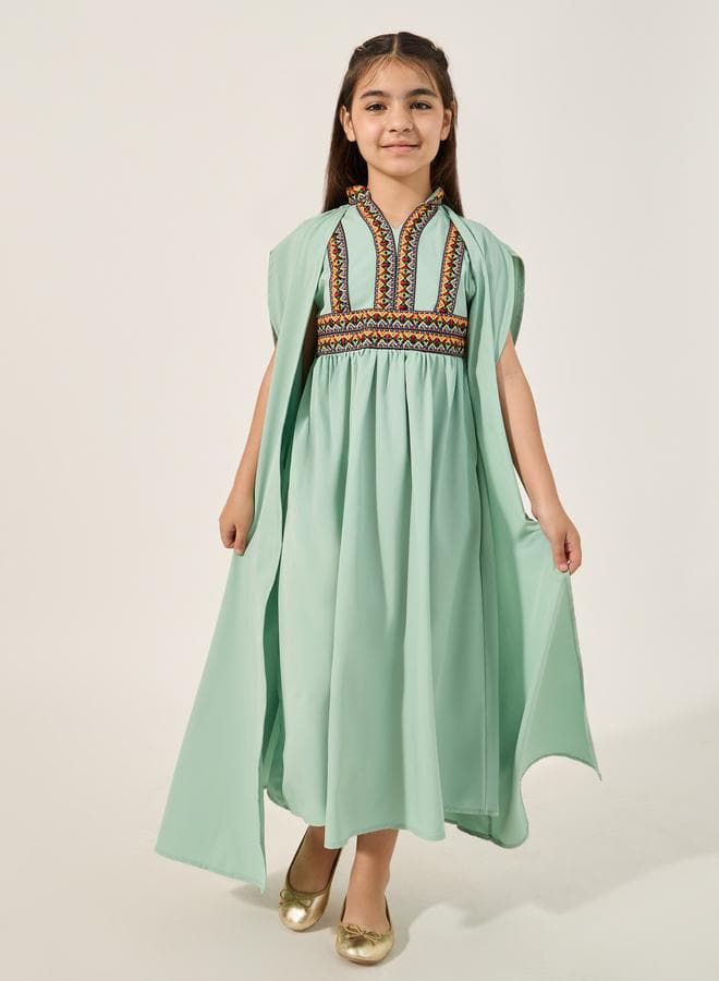 Embroidered Cape Sleeve V-Neck Kaftan