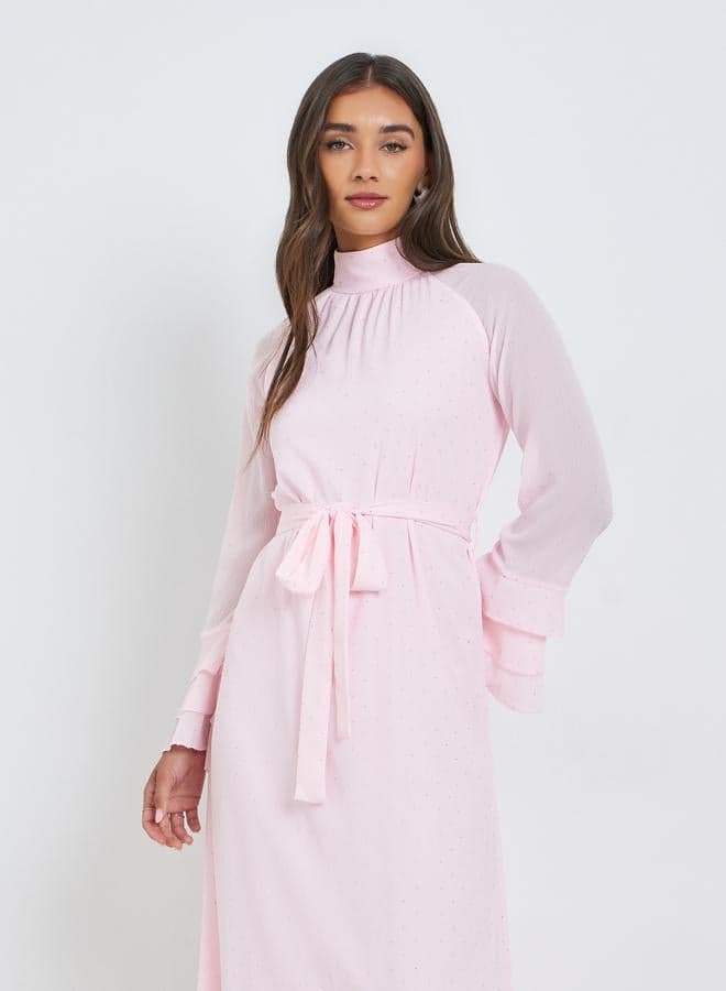 Pink Studded Ruffle Sleeves Maxi Dress