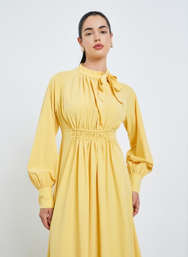 Women Yellow Tie-Up Neck Maxi Dress