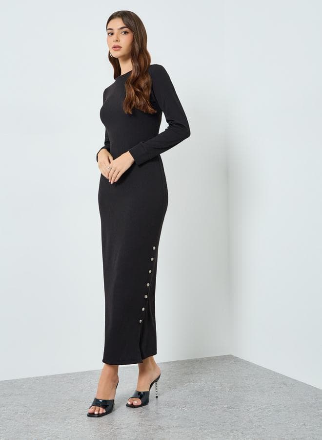 Black Maxi Sheath Dress with Long Sleeves