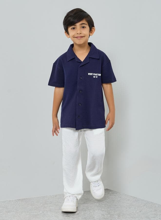 Kids Off-White Solid Woven Pants With Drawcord