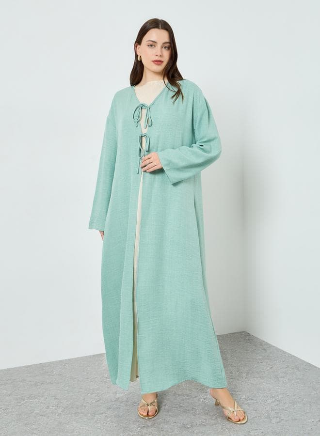 Women Green Front Double-Tie Kimonos
