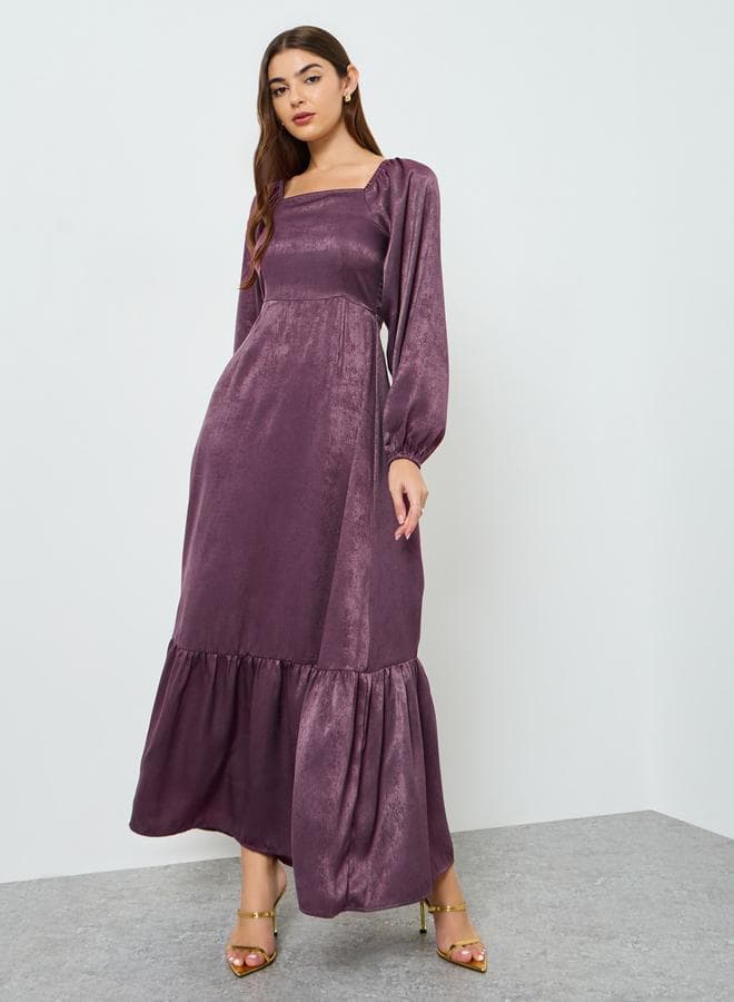 Purple Satin Square Neck Maxi Dress