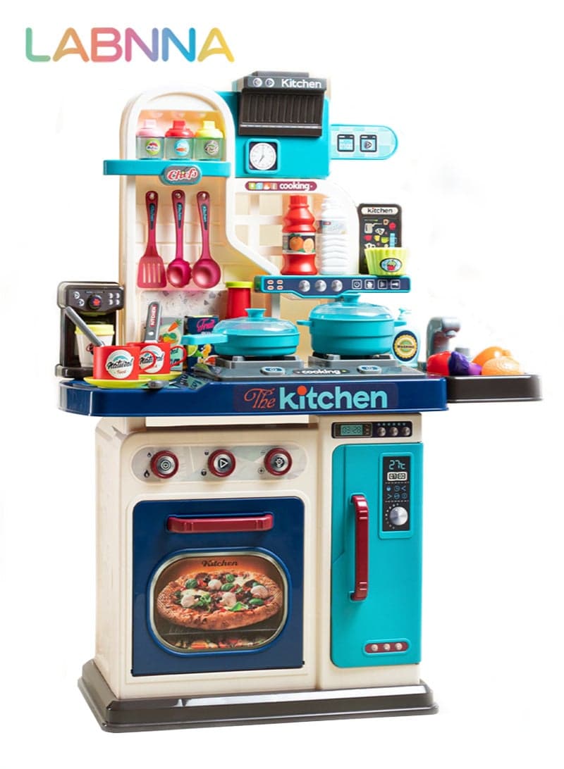 53 pcs Kids Kitchen Playset,Cooking Stove,Paly Sink,Oven,Kitchen Toys with Realistic Lights Sounds,Pretend Play Toys,Kitchen Toys for Toddlers 1 2 3 (Blue)