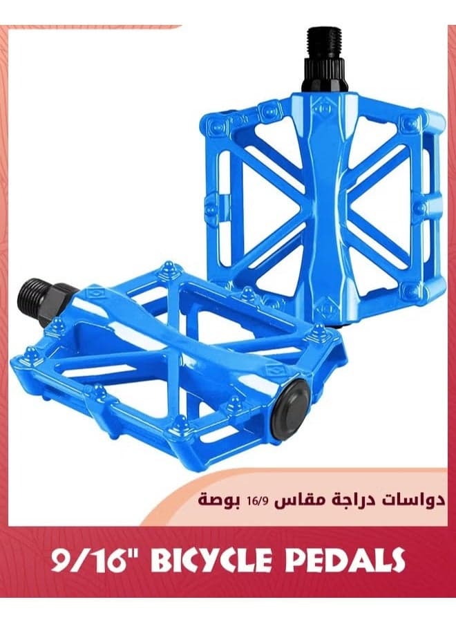 Road Bike Pedals,9/16 Bicycle Pedals,Aluminum Alloy Cycling Flat Pedal With 16 Anti-Skid Pins,Universal Lightweight Platform Pedals With Reflective Strip For BMX/MTB,Cycle-Cross Bike,Exercise Bike