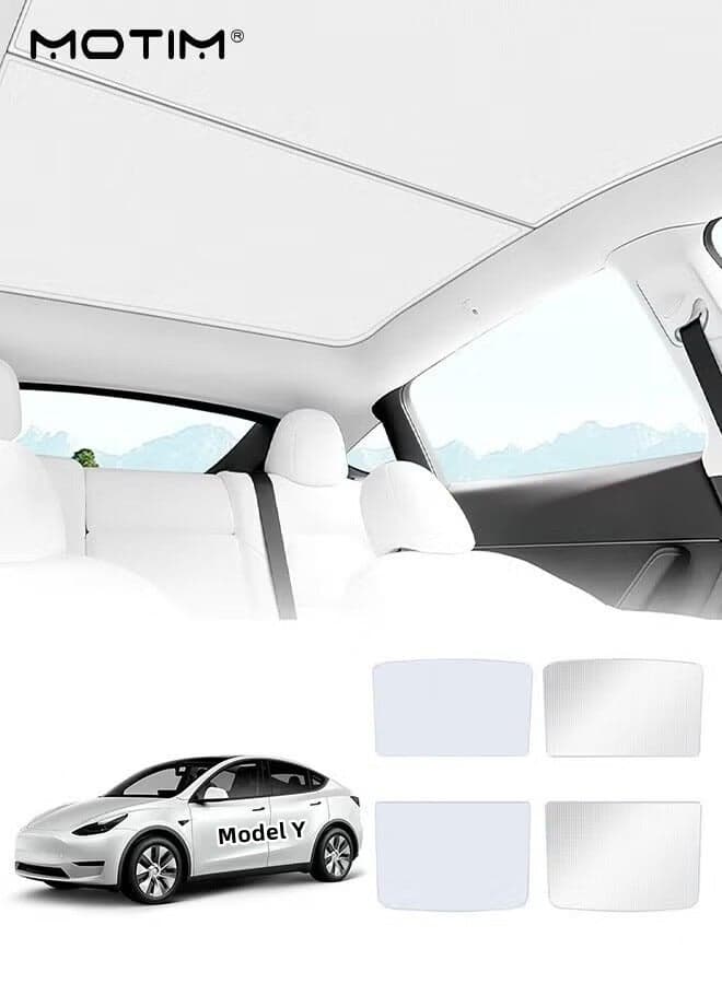 Roof Sunshade For Tesla Model Y 2021 2022 2023 2024 2025 2026, Ice Silk Nano Visor 99% UV Protection & Heat Reduction, Keep Vehicle Cool, Foldable Tesla Model Y Sun Shield