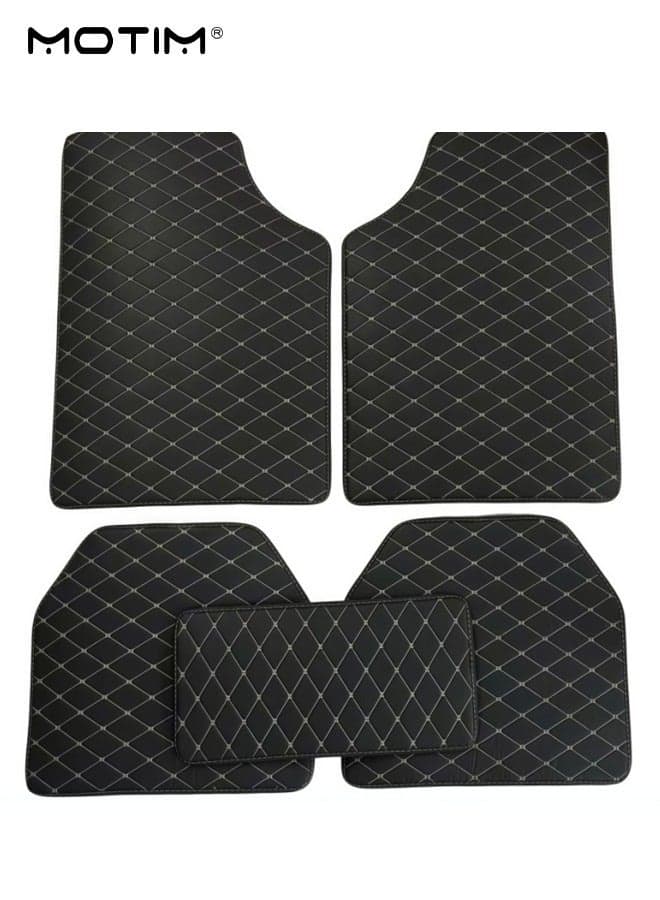 5 Pcs Leather Car Floor Mat Set for Cars SUVs and Trucks, Waterproof Car Flooring, Car Floor Liners All Weather Protection, Suitable for Most Vehicles, Black Beige