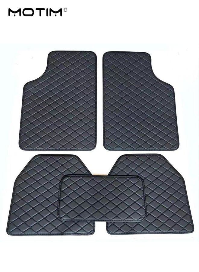 5 Pcs Leather Car Floor Mat Set for Cars SUVs and Trucks, Waterproof Car Flooring, Car Floor Liners All Weather Protection, Suitable for Most Vehicles, Black