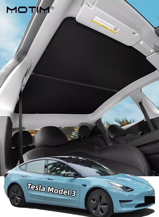 Tesla Model 3 Roof Sunshade All Cover Style, Foldable Roof Sun Shade UV Rays Heat Insulation Cover, No Gaps, Reflective Sunroof Shade, Tesla Model 3 Accessory