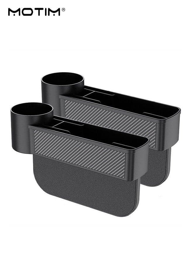 2 Pcs Car Storage Box Set Car Seat Gap Filler Organizer Center Console Organizer, Front Seat Console Multifunctional Car Side Pocket with Cup Holder for Cellphones Keys Cards Wallets Sunglasses