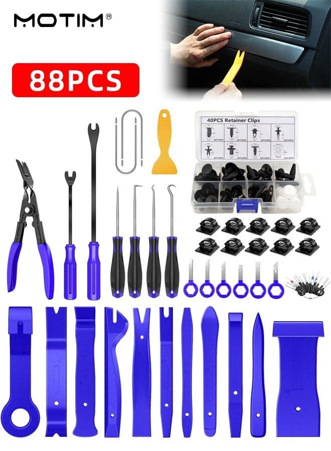 88Pcs Auto Audio Trim Removal Tool Set & Clip Car Panel Pry Tool Kit, Remover for Dashboard Door Audio Installation and Repair