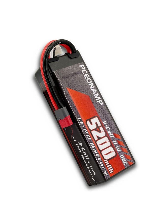 3S Lipo Battery 11.1V 50C 5200mAh with T Plug High Capacity RC Cars Battery Fit for RC Car Model, RC Racing Car Truck Tank Boat Heli Airplane Quadcopter Helicopter