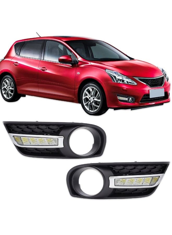 DLAA Pack of 2 Front NS520L LED Fog Lamp Cover Only with Wires Suitable for Tiida 2011 | 1 Year International Warranty