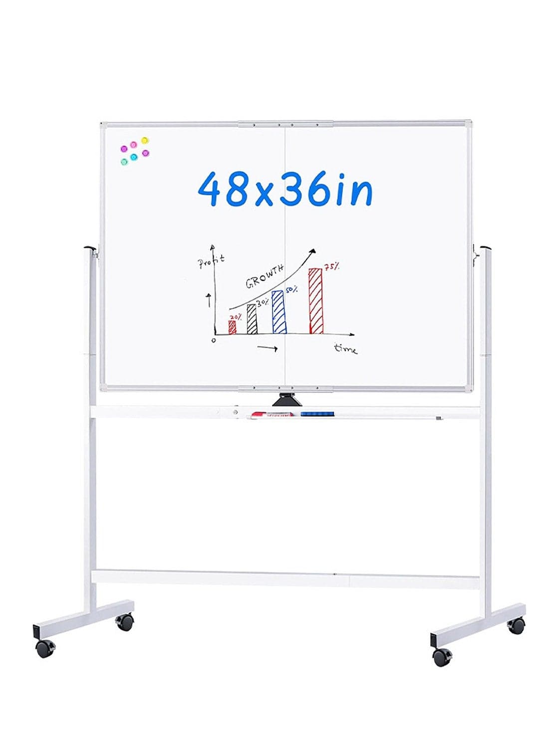 2-in-1 Mobile Magnetic Whiteboard | Removable, Flippable Board with Full Set of Accessories | Lift, Flip & Roll for Office, Home & Classroom 