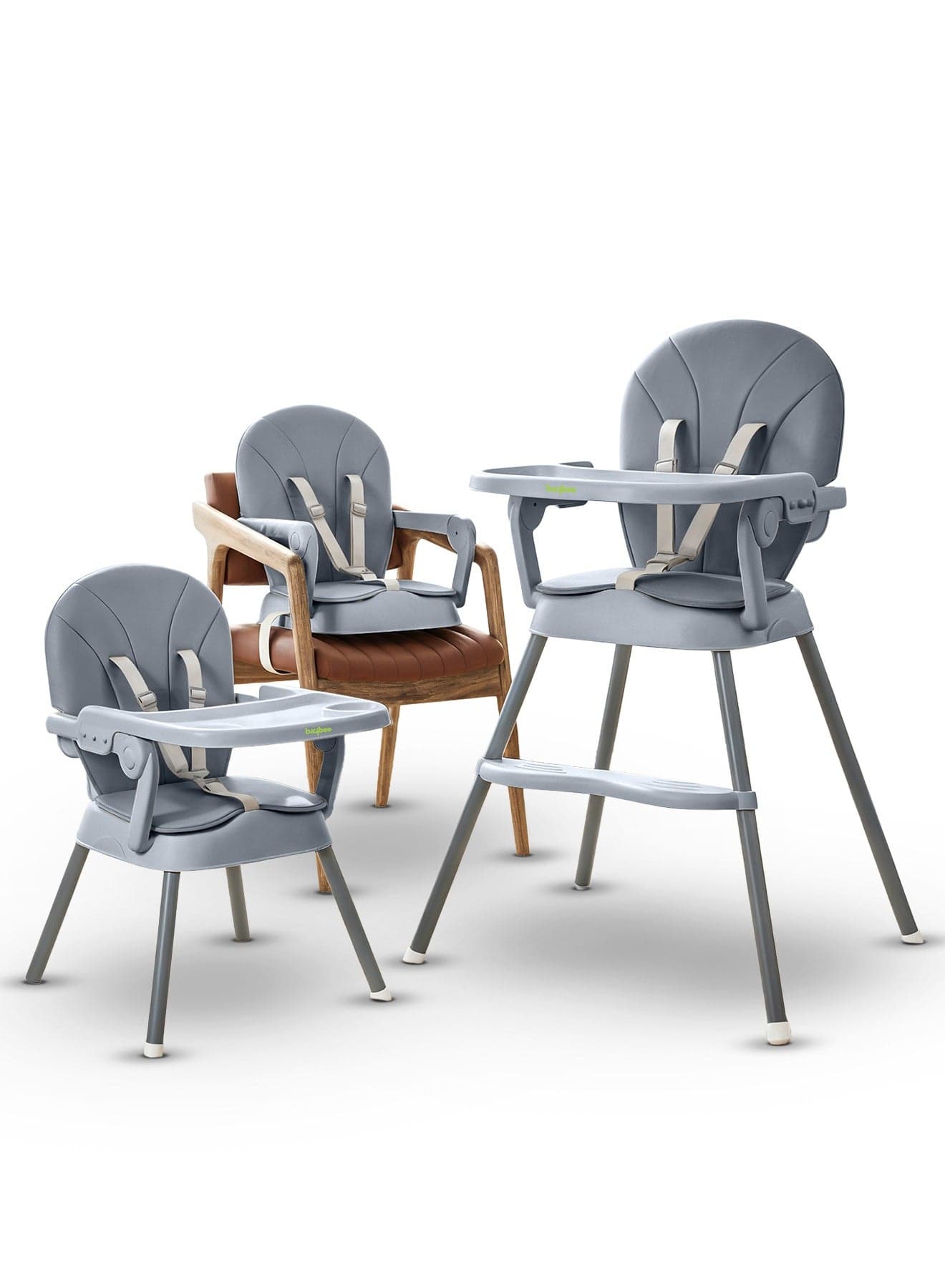 3 in 1 Convertible Baby High Chair for Kids, Baby Feeding Chair With 2 Height Adjustable, Footrest, Food Tray, 3 Point Safety Belt, Kids High Chair For Baby 6 Months To 3 Years Grey