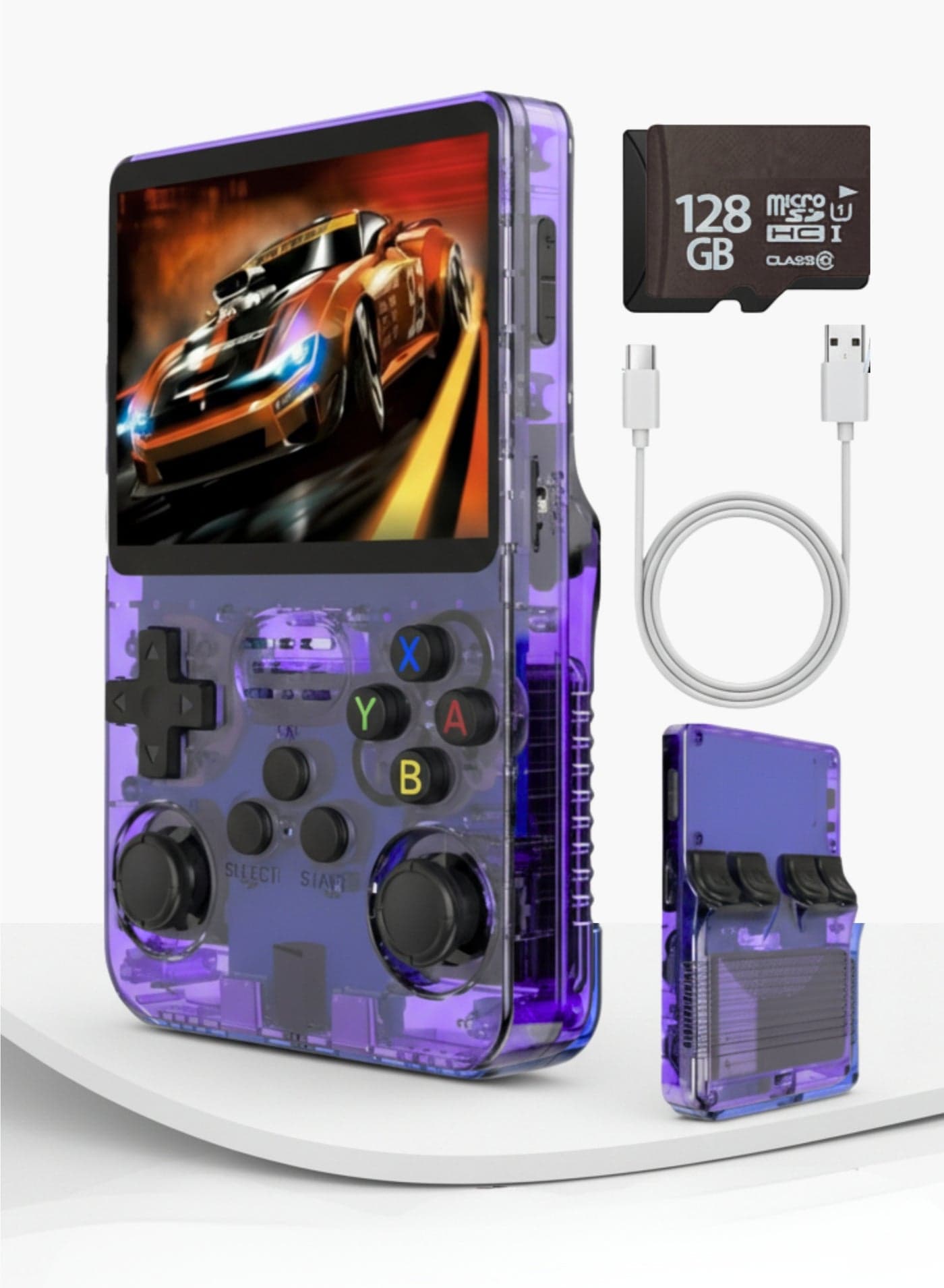 R36S Retro Handheld Game Console 128GB | 3.5" IPS Screen, Linux ArkOS, 20,000+ Games, Purple