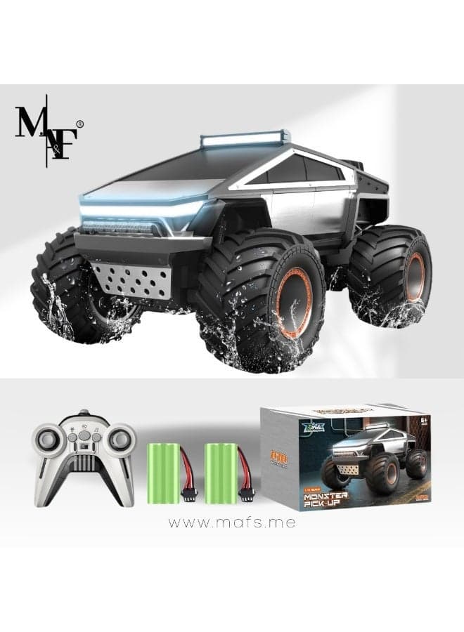RC Toy, Remote Control Cyber Truck 4WD Off Road Toy, Rock Crawler RC Car with Alloy Shell Lights and Sounds, 2.4GHz All-Terrain Toy Car for Boy Kids Adults - (Silver (1:12))
