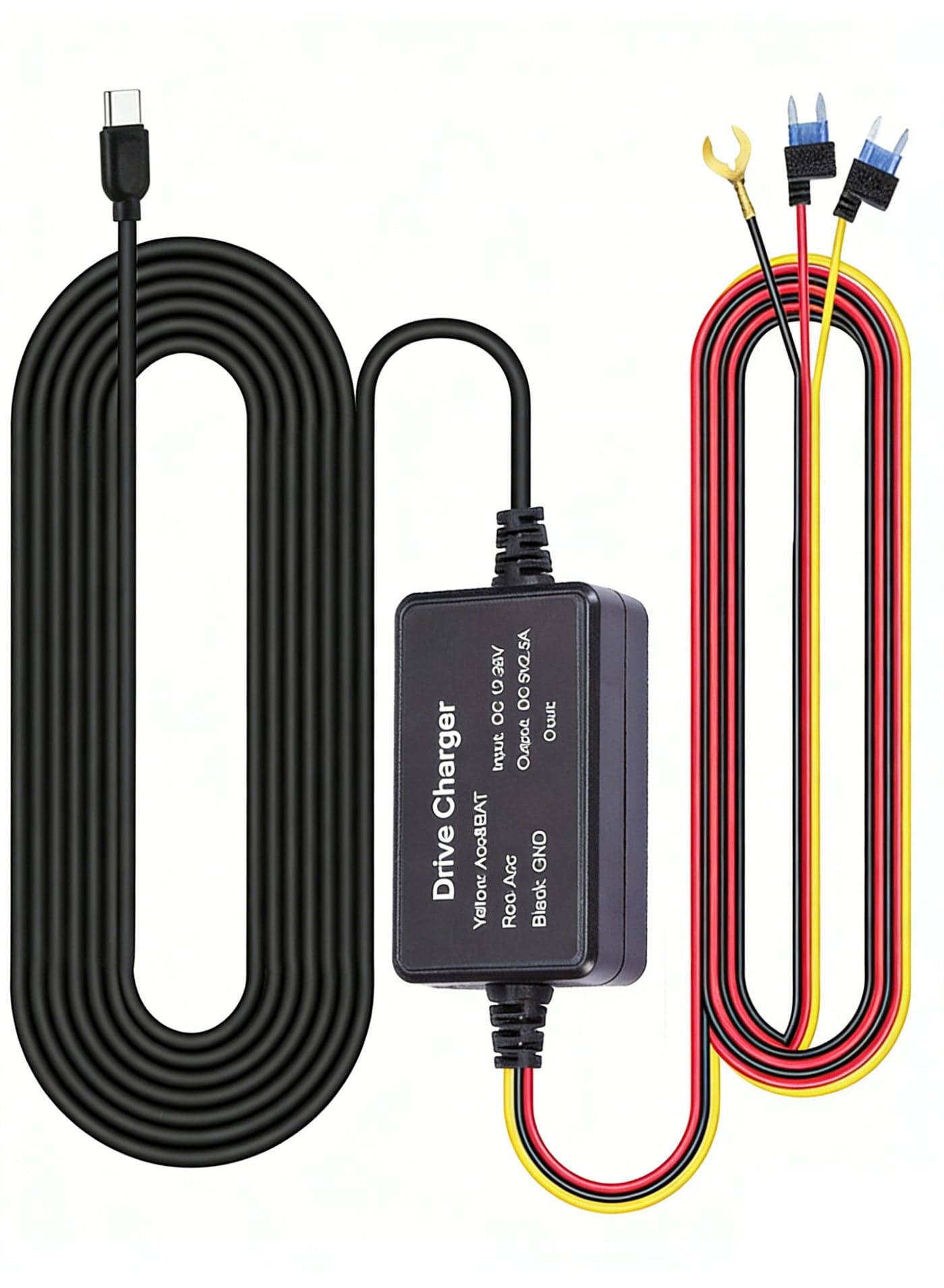 Universal Car Dash Cam Hardwire Kit, Type-C Power Supply Cable for GPS, CarPlay, Radar Detector, Parking Monitoring, Drive Recorder