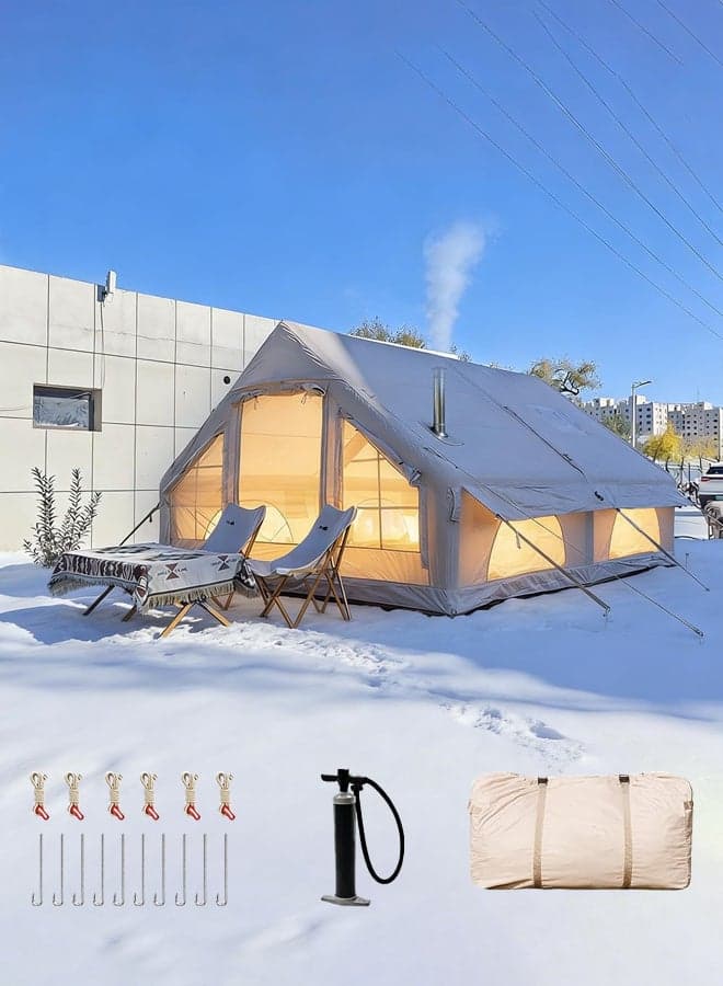 Inflatable Camping Tent for 8-12 Person, Large 4 Season Inflatable Tents, Blow Up 420D Oxford Tents, Waterproof & Sunproof, Air Tent Cabin House with Mesh Windows & Door