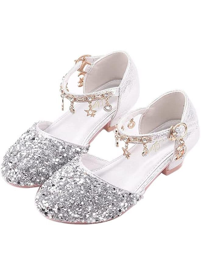 Girls Sandals Little Kids Glitter Dress Shoes Low Heel Sequins Princess Sandals Toddler Flower Wedding Party Shoes-27