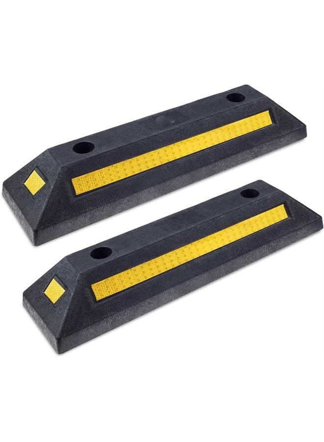 2PCS,Rubber Curb, Black Heavy Duty Parking Blocks Parking Target with Yellow Refective Stripes, Wheel Stop Stoppers for Car, Truck, Trailer, and Garage