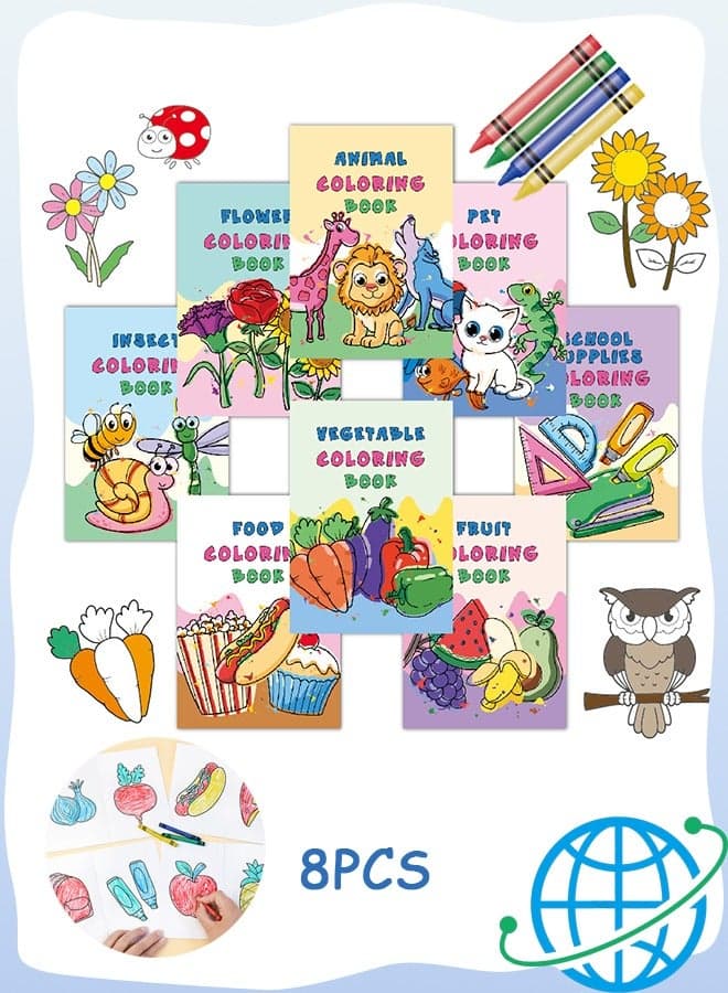 Cute Cozy Coloring Book Gift Box Set with 8 Mini Books/4 Crayon - Bulk Mini Coloring Books for Kids Ages 4-8, Small Eid Goodie Bag Stuffers School Gift Art Crafts Classroom Prizes