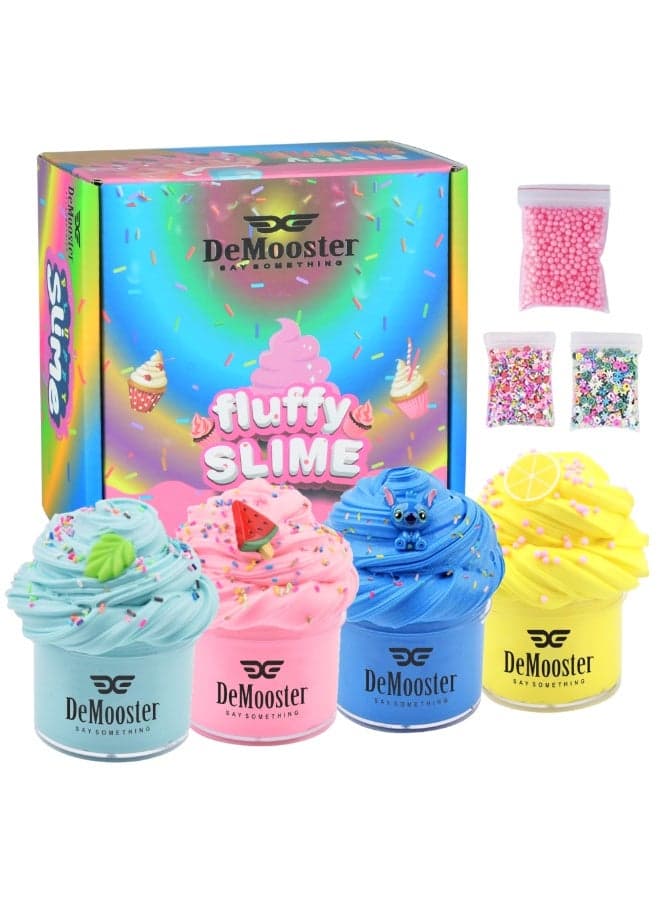 Slime Kit for Kids Fluffy Butter Slime for Girls and Boys Non Sticky Soft Cloud Slime- Perfect for Party Favors & Giveaways & Birthday Return Gift for Kids pack 4 (4x100ml with charms)
