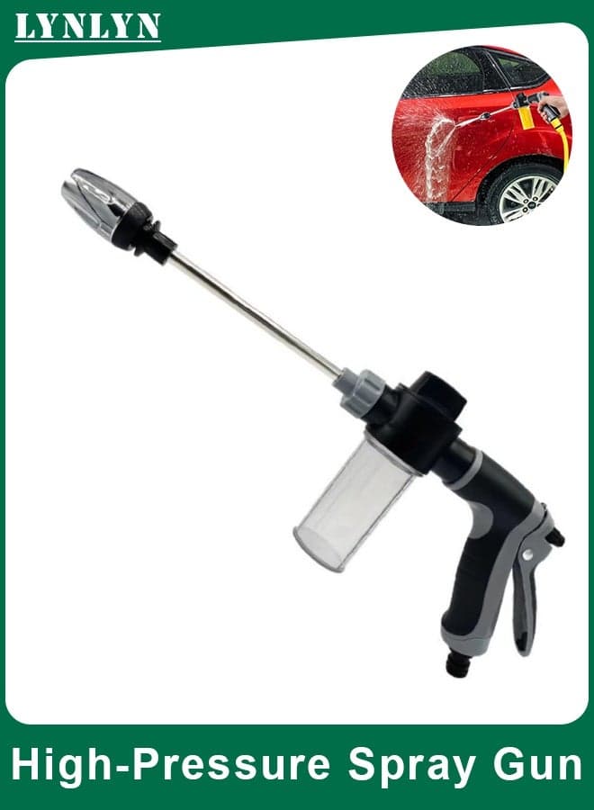 High-Pressure Car Wash Spray Gun with Foam Cannon, 360° Rotating Adjustable Hose Nozzle with Multiple Spray Modes, Durable Metal and Plastic Water Gun for Vehicle and Home Cleaning (Black)
