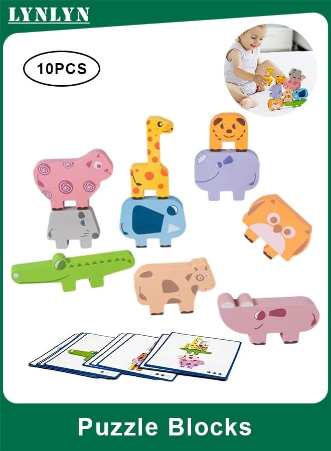 10-Piece Wooden Animal Stacking and Sorting Toys for Toddlers, Educational Puzzle Blocks for Boys and Girls Ages 1–12, Early Learning Birthday Gift