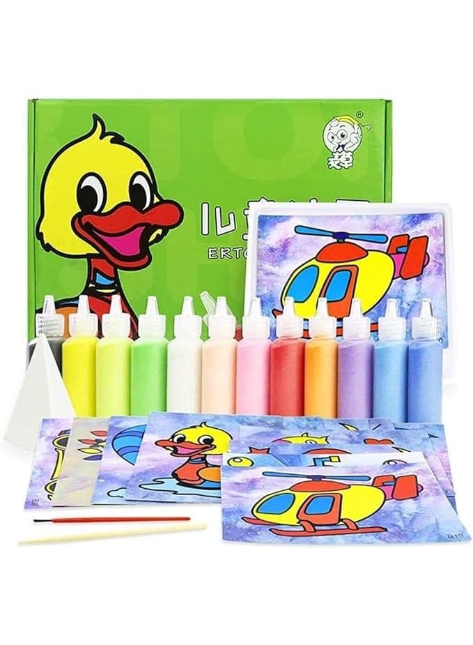 12 Pcs DIY Sand Painting Crafts Set, Card Sheets, DrawCard Random, Sand Play for Kids, Drawing Board Sets Bubble Handmade Picture Paper Craft Draw Art