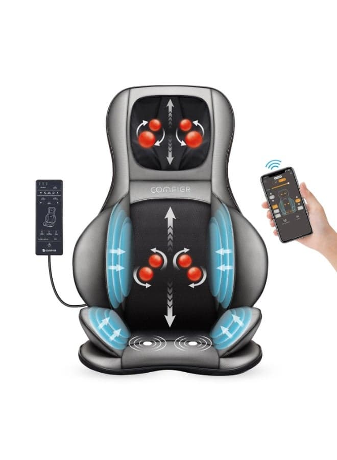Shiatsu Neck & Back Massager with Heat & Air Compression, APP Control Massage Chair Pad, 2D/3D Deep Kneading, Rolling & Spot Massage for Neck, Shoulders & Lower Back Pain Relief