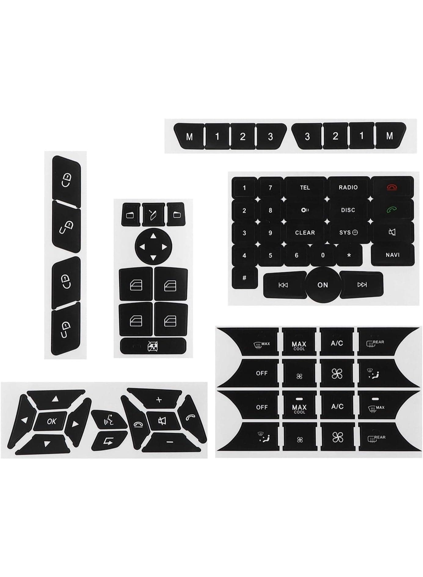 Car Steering Wheel A/C Door Lock Button Repair Sticker Decals – Compatible with Mercedes Benz GLK350 C Class CLS C218 SLK W172 W204 W212 W218 W207 – Black Vinyl Interior Trim Kit