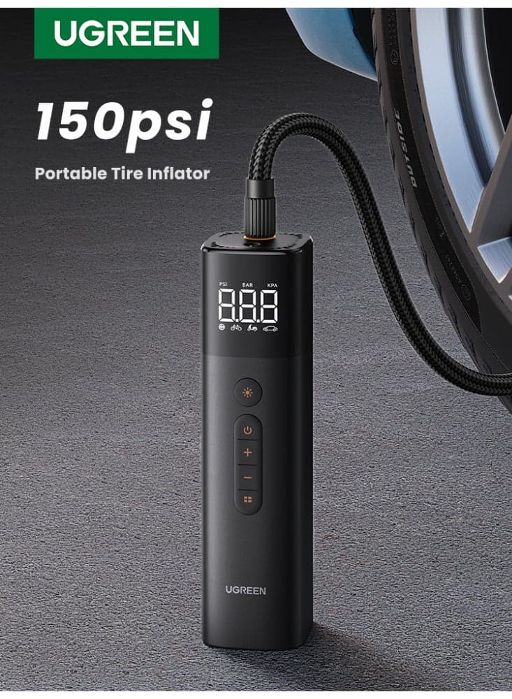 Tire Inflator (0.2-10.3 bar / 3-150 psi) Electric Air Compressor, Portable Air Pump, Mini Tire Pump with Digital LED Display, LED Light for Bicycles, Motorcycles, and Cars