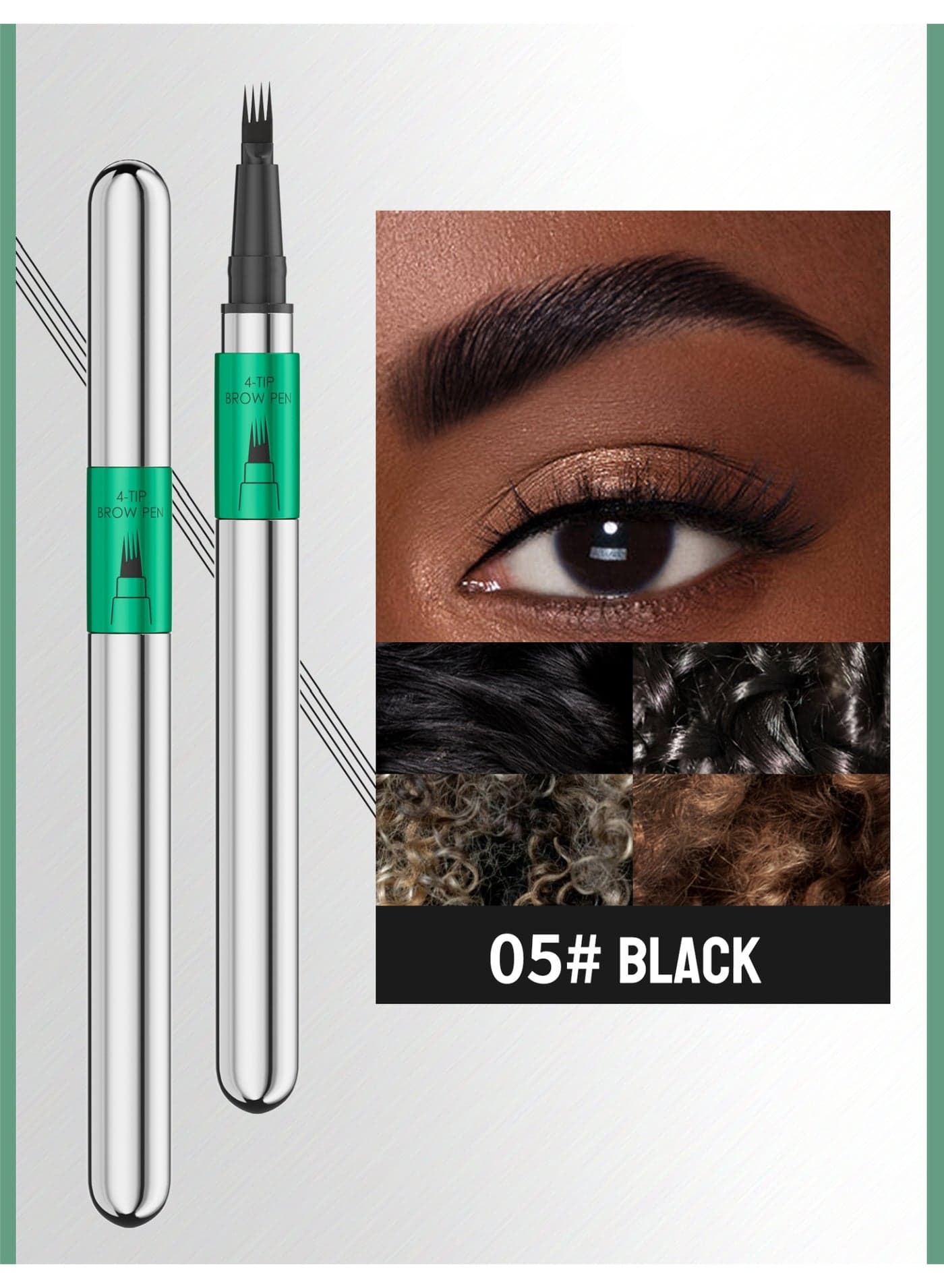 Liquid Eyebrow Pencil 4-Tip for Women Microblading Tatoo Brow Pen Smudge Resistant Waterproof & Long-Lasting,Black