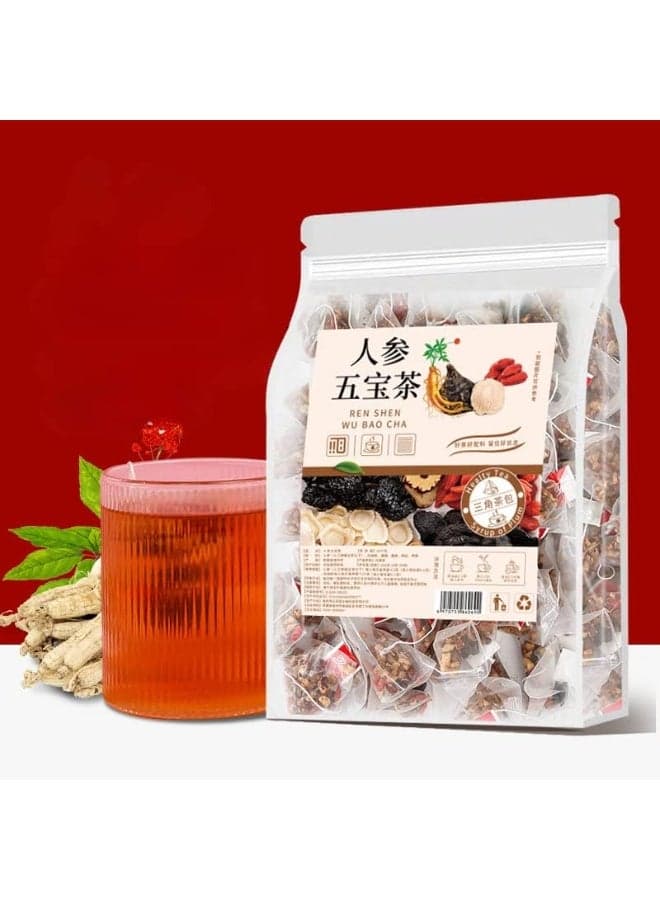 Ginseng Five Treasures Tea - Kidney Tea Wubao Herbal Ginseng Red Date Natural Chinese Cleanse for Men Women, te de riñon Saludable Organica (2Pack-50Bags)