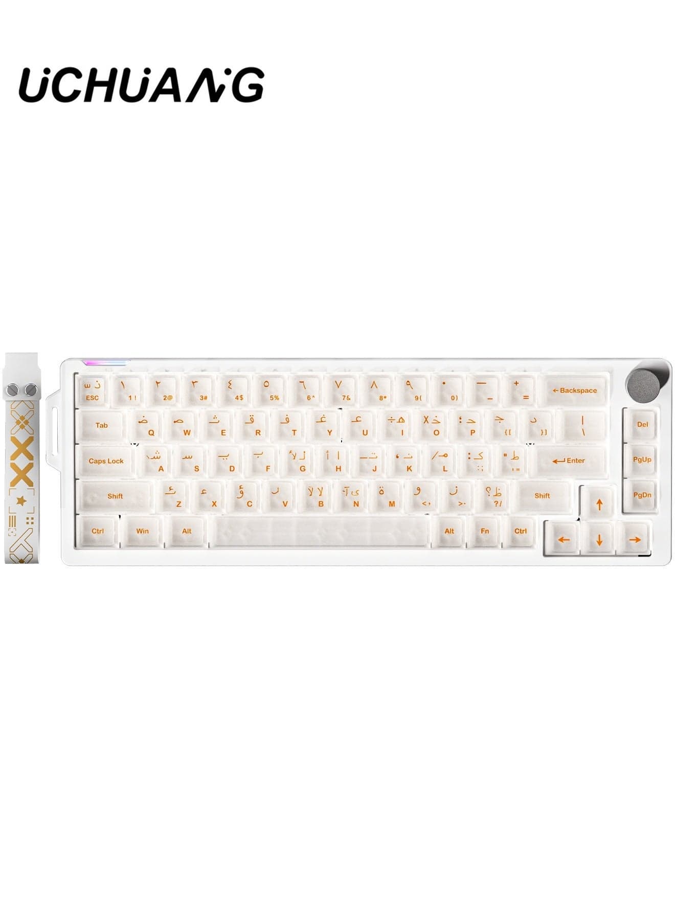 UCHUANG 68-Key Mechanical Keyboard, Mingyue Axis RGB Backlight, Compact Mini Keyline Separated, Supports English and Arabic Bilingual input, for PC, Mac Portable Esports Keyboard - White