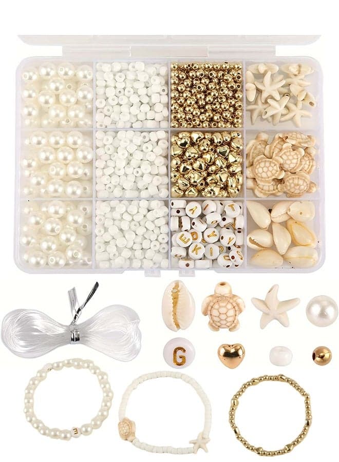 1042-piece Ocean Pearl, Turtle, Starfish Bead Bracelet Making Kit, Imitation Bohemian Ocean Beach Shell Beads, Starfish, Mermaid Beads, Summer Ocean Pendant Earrings, Bracelet, Necklace, Anklet DIY Jewelry Craft Kit