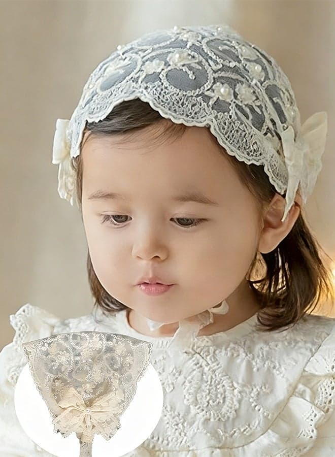 Baby Girl Lace Bow Headband, Soft and Breathable Lace Hairband, Infant Baptism Bonnet, Wide Head Scarf, Wedding Party Gift