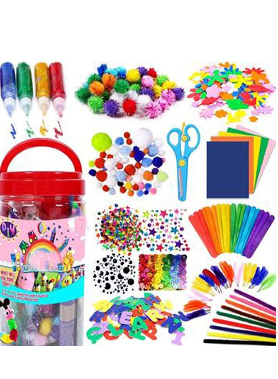 Children's Handmade Art Supplies, 1000 Pieces Children Craft Supplies DIY Craft Kit Production Material Toy Set Suitable for School Kindergarten Family