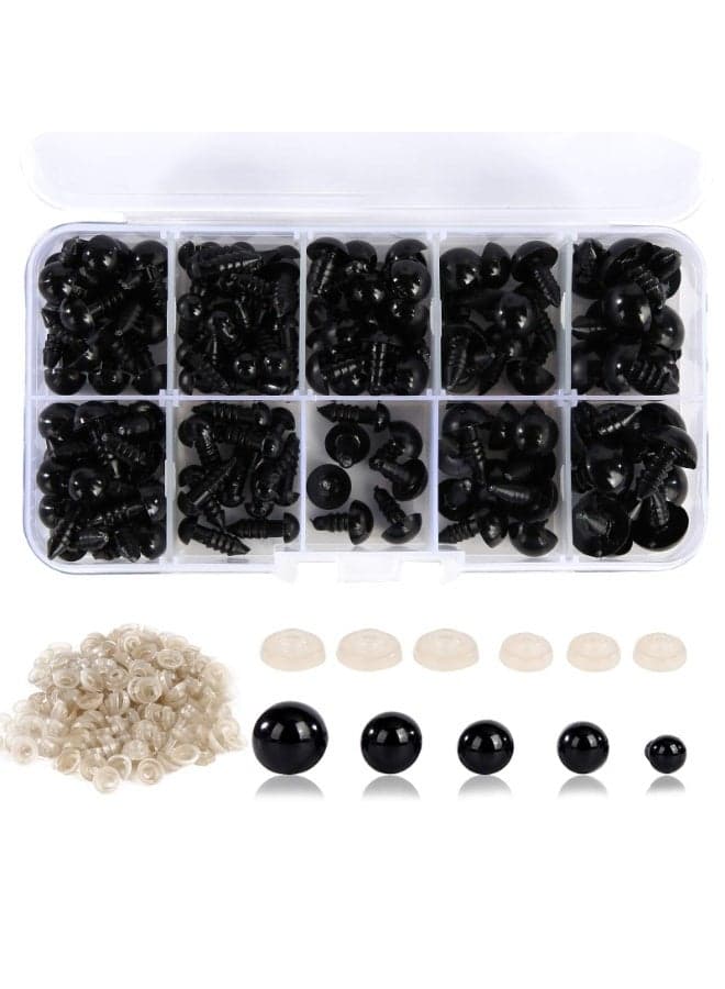 Safety Eyes 150PCS 6-12 mm Plastic Safety Eyes with Washers Craft Eyes for Stuffed Animal Crochet Projects Teddy Bear Puppet Toys DIY Crafts Making Party Decorations