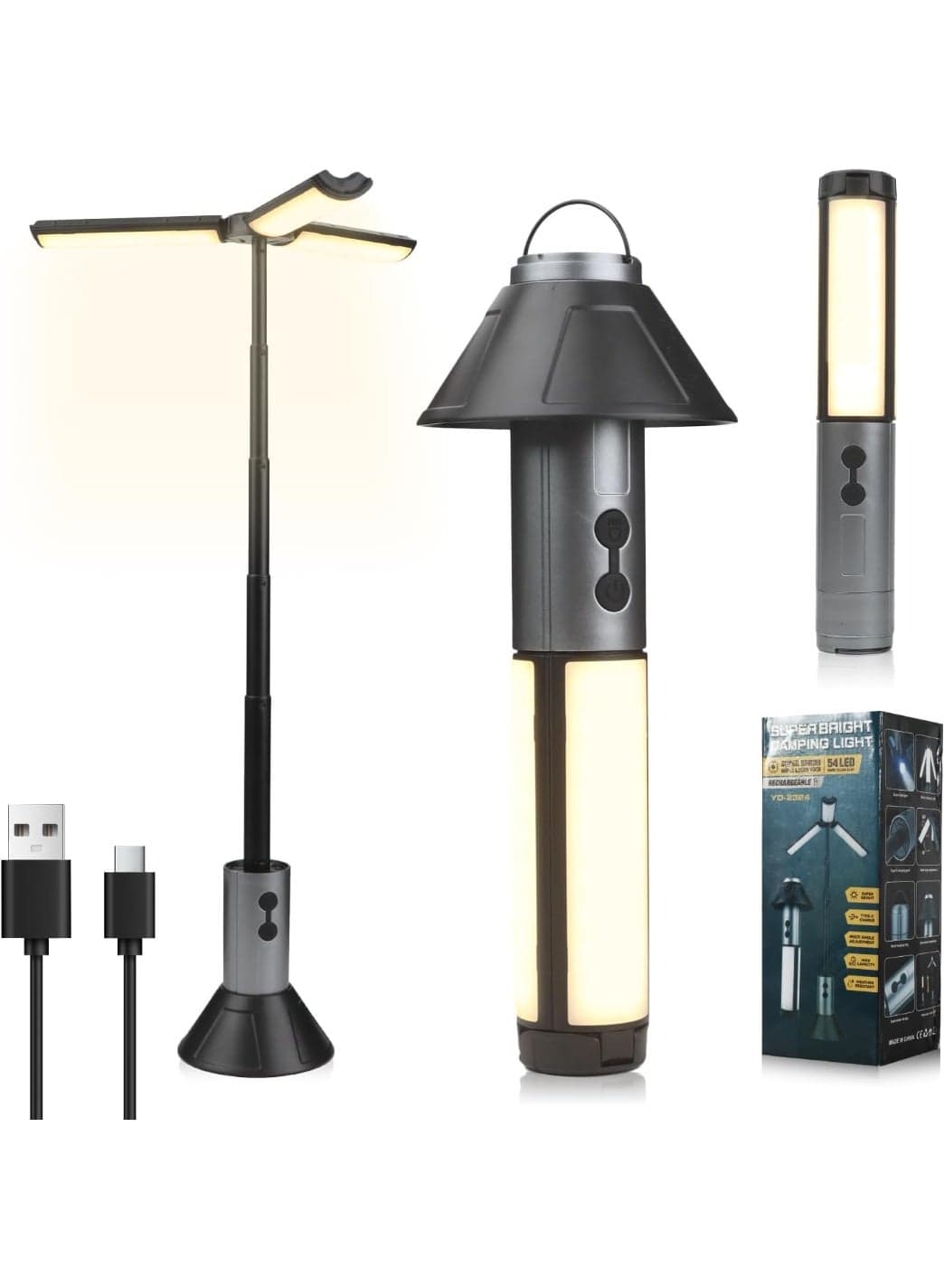 Telescopic Camping Light, 3000mAh Rechargeable Camping Lantern - 2 Dimmable Modes and 3 Flashlight Modes, IPX4 Waterproof, Portable Collapsible Light for Camping, Hiking, Home Emergency