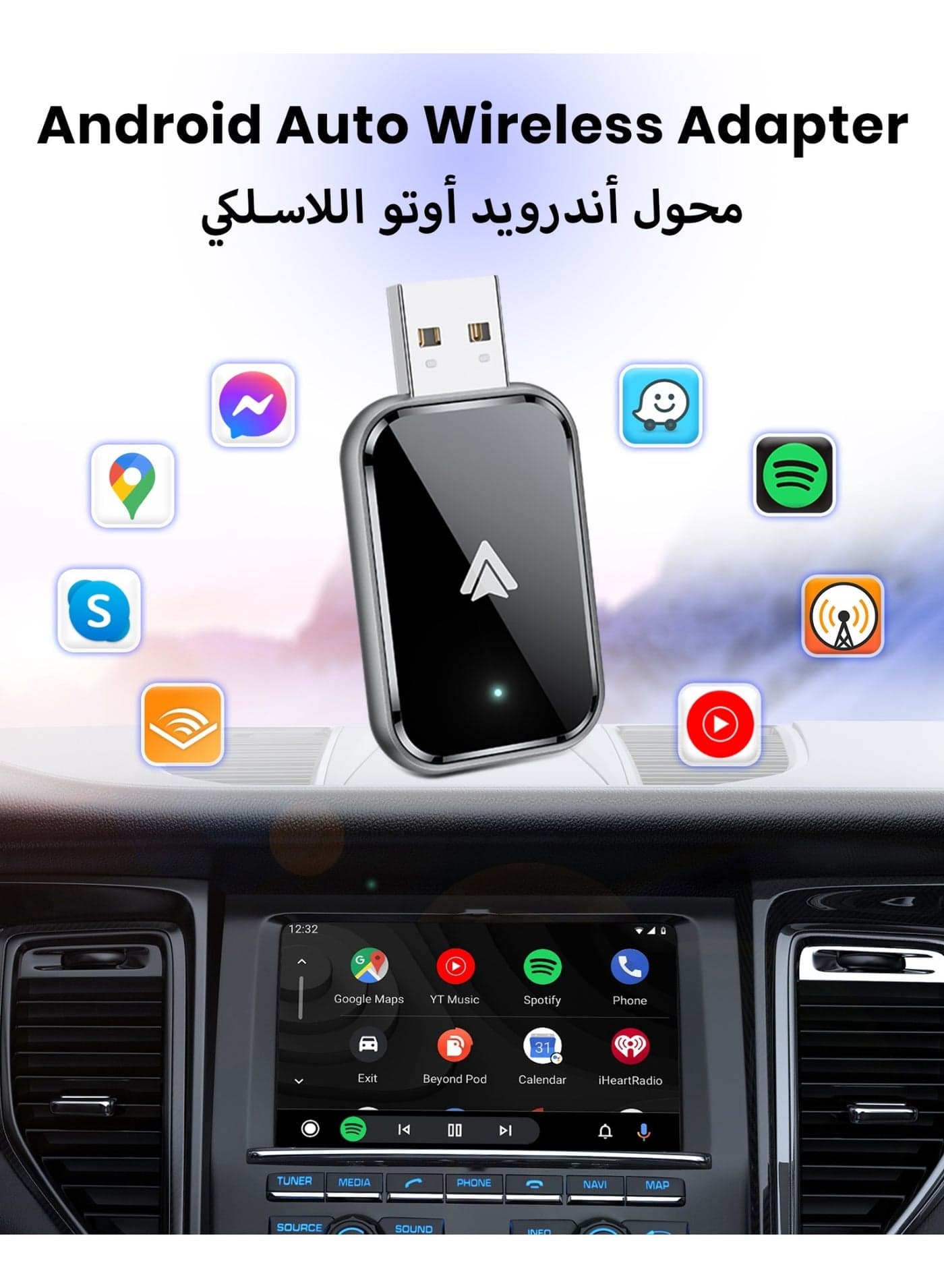 Android Auto Wireless Adapter, Convert Wired to Wireless Android Auto Carplay Adapter, No Delay and Stable Control Mini Size with Extension Cable USB-C and Type-C for Android (Black)