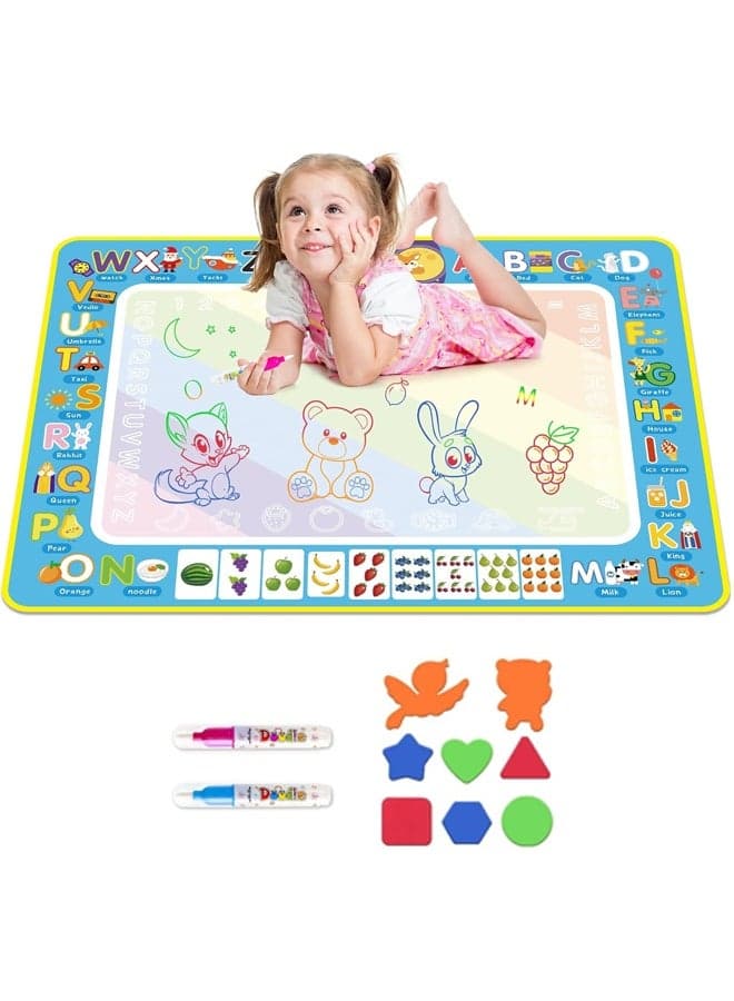 Water Doodle Mat Kids Mess Free Coloring Doodle Mat ,Painting Writing Drawing Mat,Educational Toys for 3 4 5 6 7 8 Years Old with Magic Pens Educational Toys Toddler Boys Girls Birthday Holiday Present