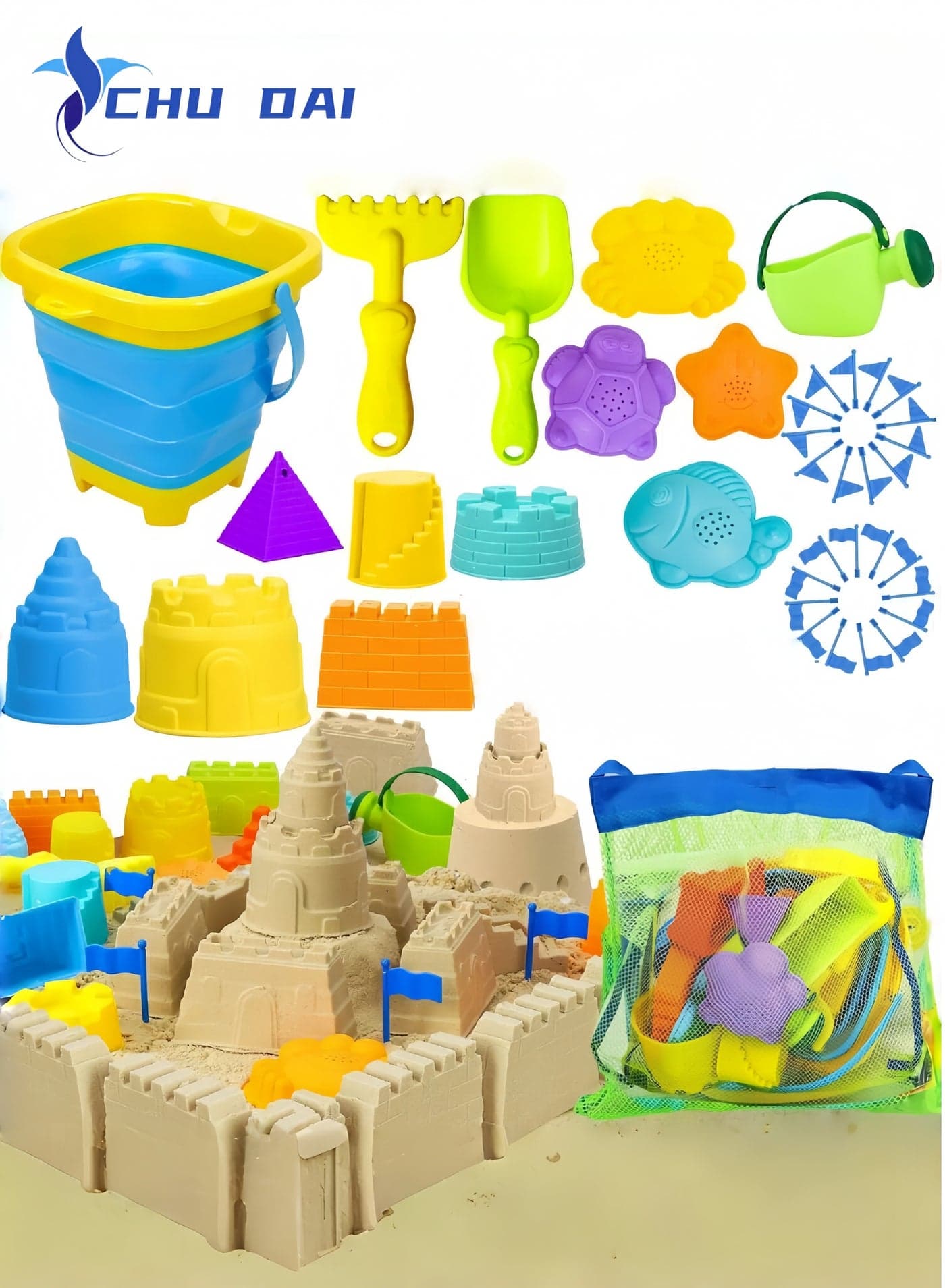 20 Piece Kids Beach Sand Toys, Sand Toys with Sand Bucket, Beach Tool Set, Sand Castle Building Kit - Toddler Outdoor Travel Toys for Boys and Girls