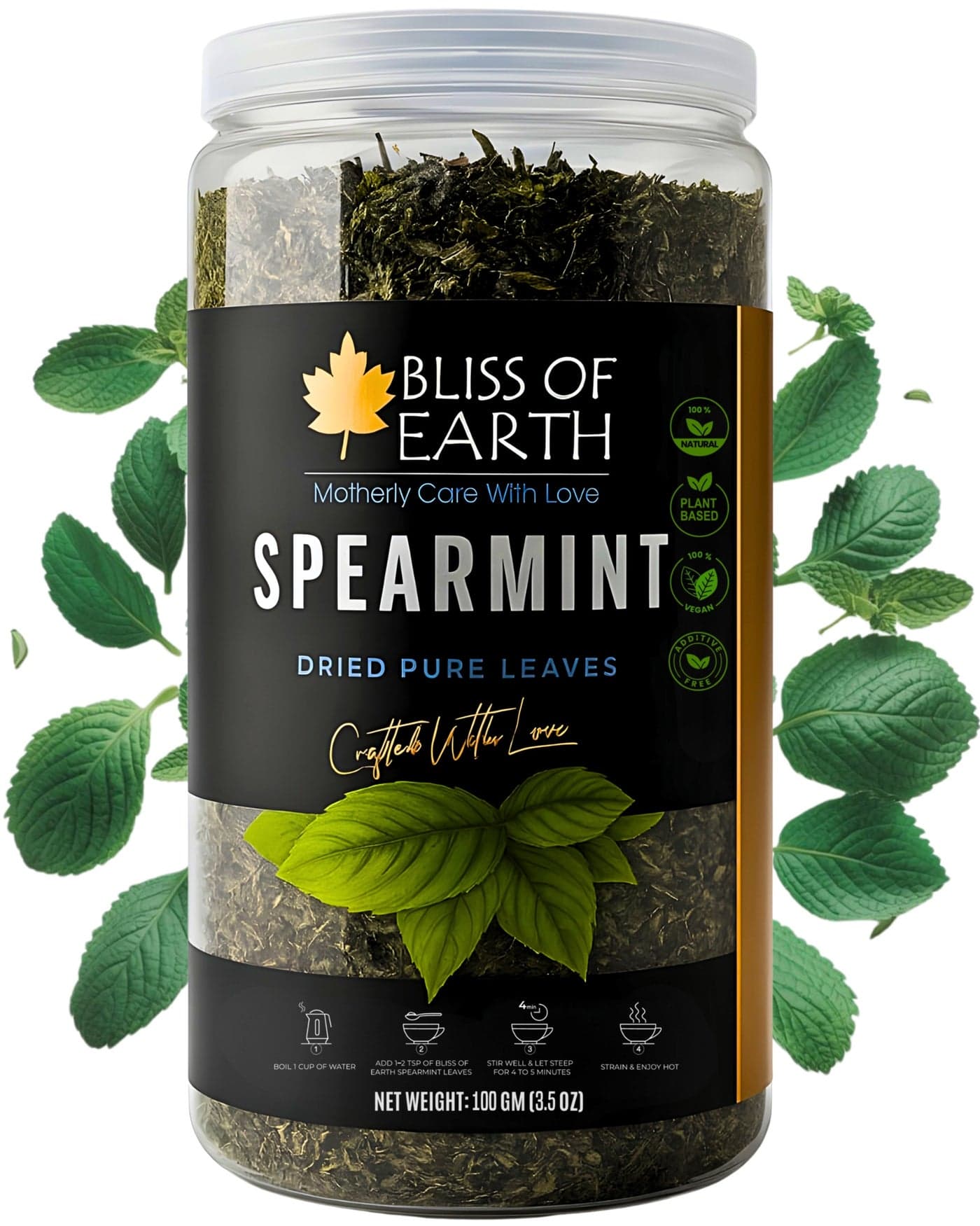 Bliss of Earth Spearmint Tea Leaves 100g | Egyptian Sun-Dried Loose-Leaf Herbal Tea for Brewing & Infusions | Premium Culinary Herb | Vegan & Caffeine-Free